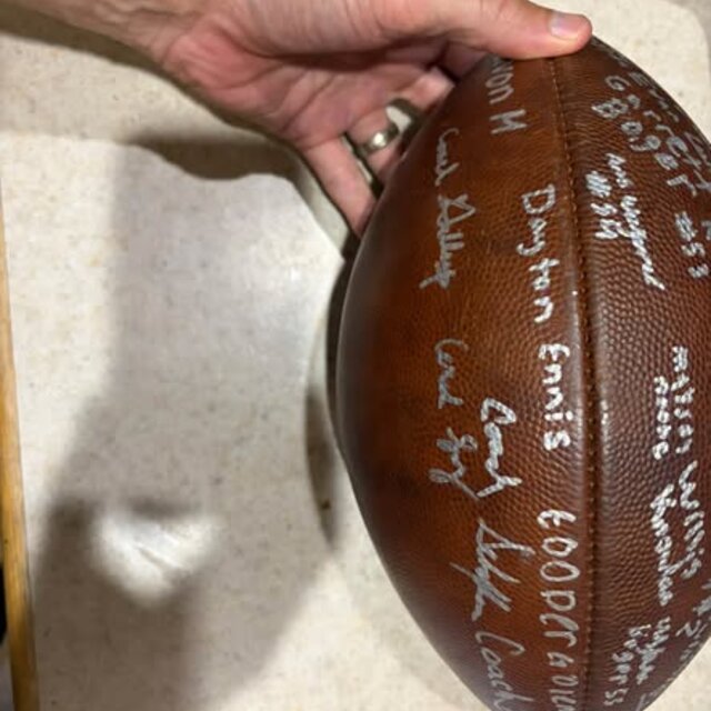 Another view of the signed CHS Football game ball, September 2026