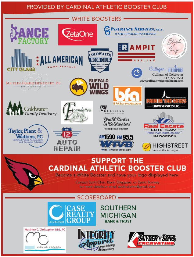 Roster Flyer back, listing White Level sponsors and scoreboard sponsors
