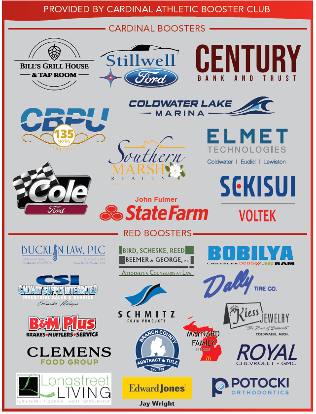 Roster Flyer front, listing Cardinal Level and Red Level sponsors